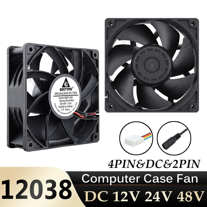 Gdstime 120MM 12038 Fan DC 12V 24V 48V Cooling Fan 4PIN 2PIN PWM Fan 120x38MM CPU Cooler For UPS Power&Industrial Case Cooling