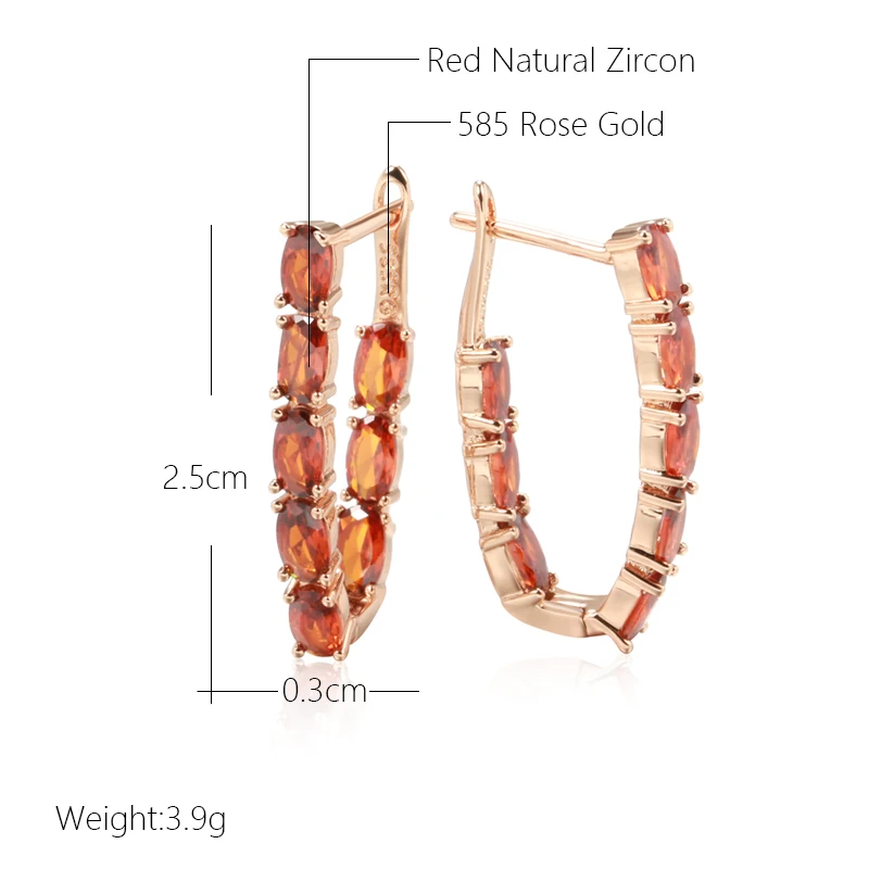 Wbmqda Fashion U Shaped Full Zircon Drop Earrings For Women 585 Rose Gold Color Luxury Wedding Party Fine Jewelry Accessories