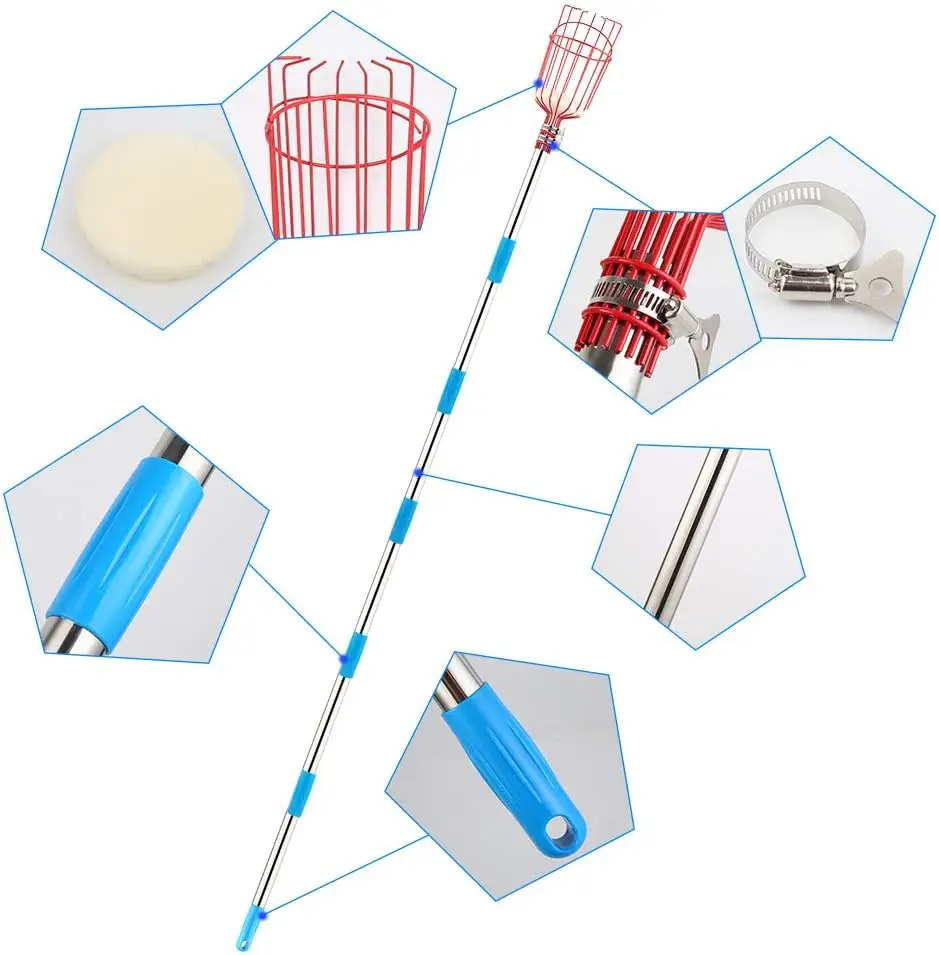 Manual Fruit Picker Pole Stainless Steel With Telescoping Handle And Basket OEM/ODM Customizable Garden Tool