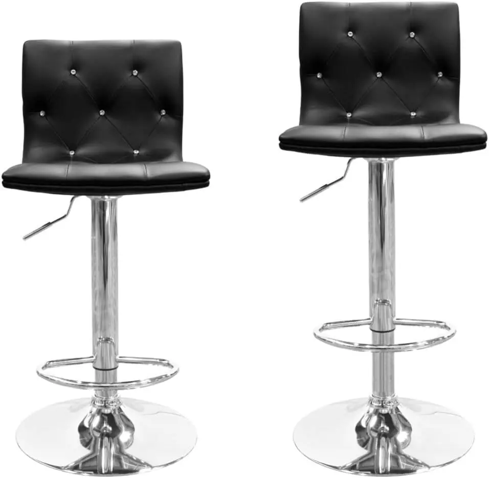 

Modern Swivel Bar Stool with Crystal/Tufted Look in Black (Set of 2)