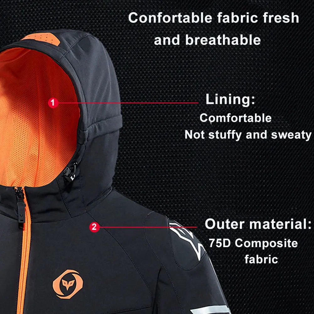 KEMIMOTO-Chaqueta calefactora eléctrica para motocicleta para hombre y mujer, chaqueta de invierno para montar en Moto, protección corporal a prueba de golpes, ocio con capucha