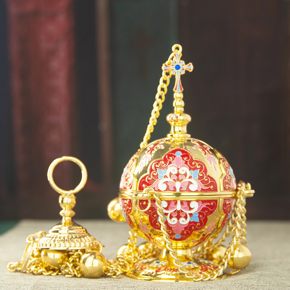 HTISOK Neues 2026 Orthodoxes Hängendes Räuchergefäß Kirchen-Hängereiniger aus Zinklegierung Religiöses Räuchergefäß für Taufe, Hochzeit, Tägliches Gebet, Geschenkbox – Detail 9