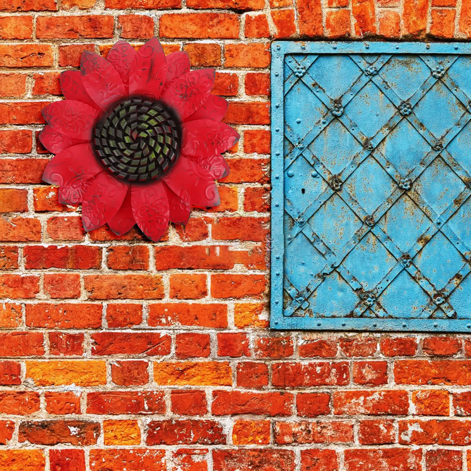 

Iron Artificial Wall Decor Red Sunflower Home Adornment Iron Flower Pendant Wall Pendant Metal PendantWall Adornment