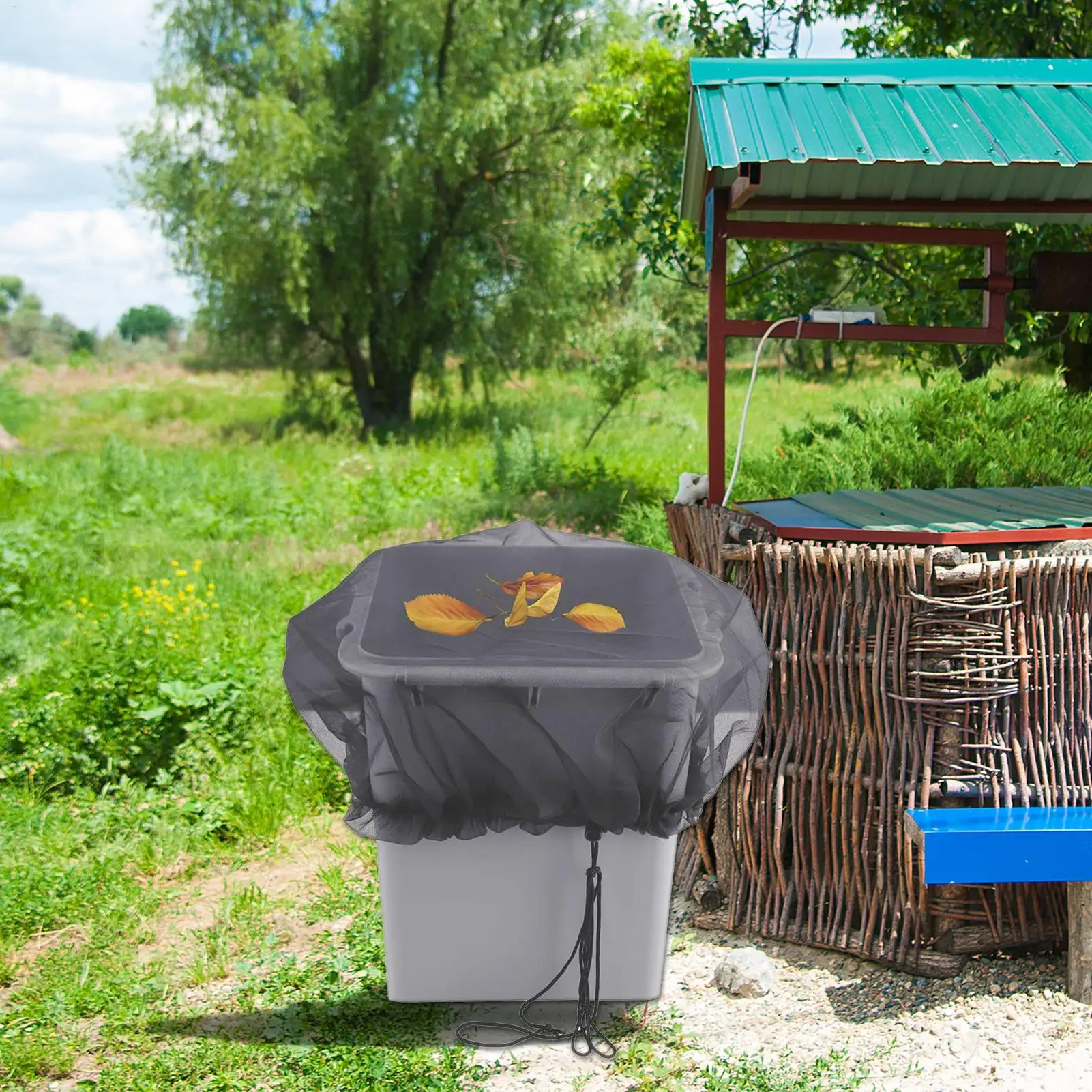 Mesh Cover for Rain Barrel, Rain Barrels Screen Water Bucket Covers Net with Drawstring Rainwater Collector Tank Net Cover