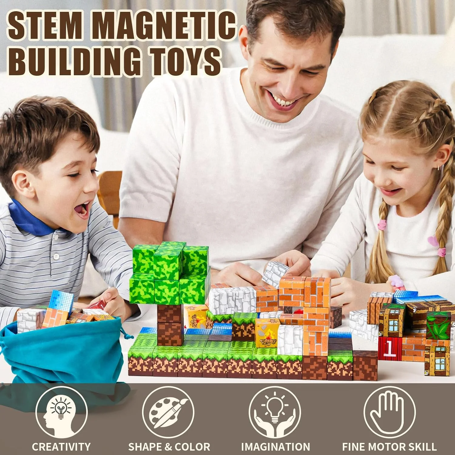 100PCS Magnetic Blocks Toy Build Mine Magnet World Magnetic Construction Set For Kids STEM Education Toys Gift For Boys Girls