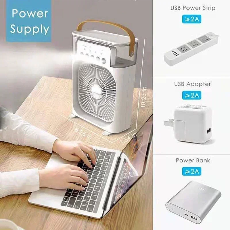 Mini Portable Fan Air Conditioners USB Electric Fan Air Cooler LED Night Light Water Mist 3 In 1 Office Home Humidifier