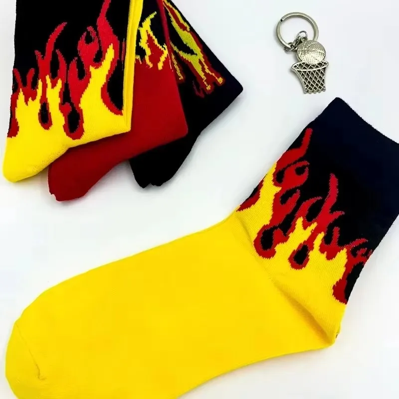 

Woman Fashion Hip Hop Hit Color on Fire Crew Socks Red Flame Blaze Power Torch Hot Warmth Street Skateboard Cotton Socks Cool