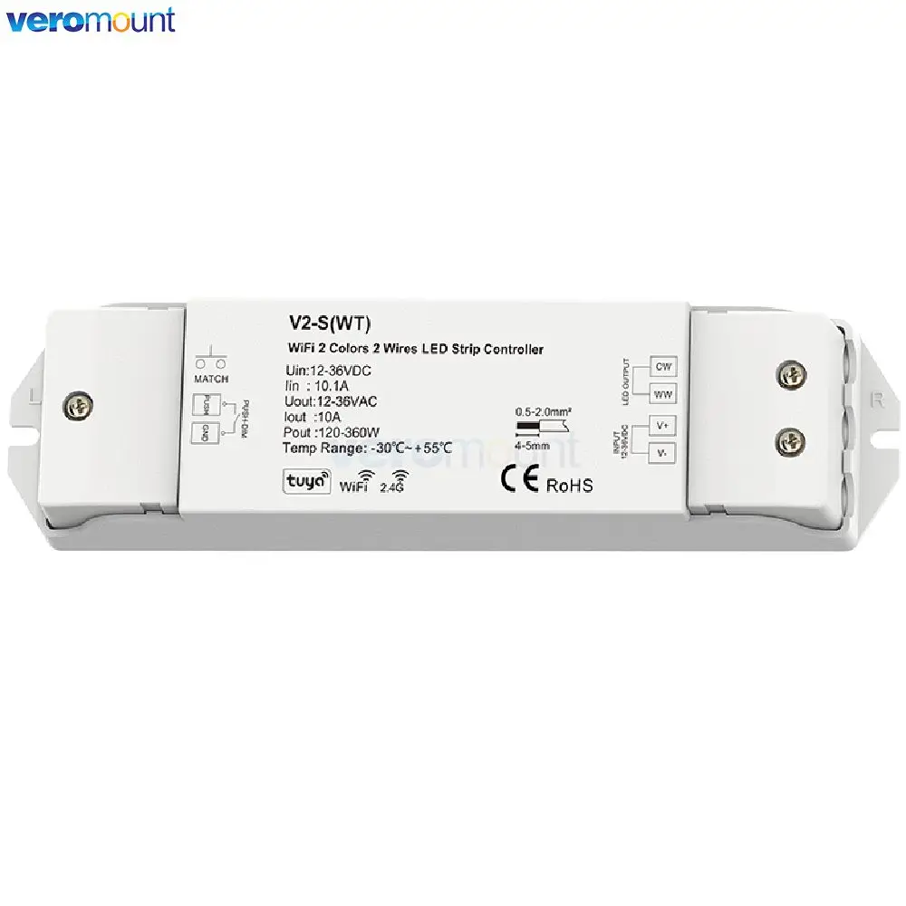 Skydance Tuya WiFi Zigbee APP 2.4G RF Wireless CCT LED Controller 12-36V 2 Wires V2-S(WT) V2-S V2-S(WZ) for Dual White LED Strip