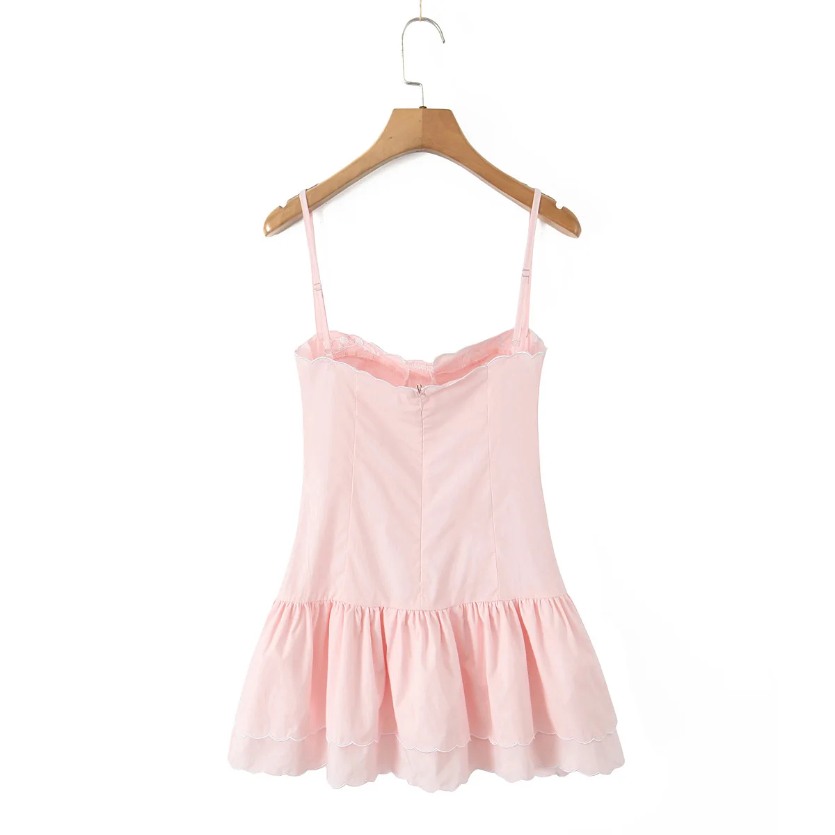 2025 rosa bordado floral sutiã espartilho estilo estilingue vestido feminino zíper de volta 2 camadas onda hem festa skater mini vestidos robe