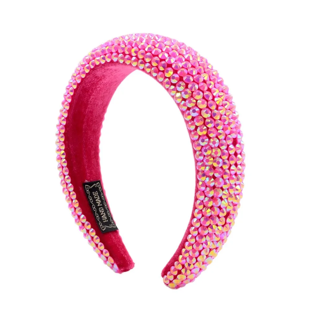 

Elegant Wide Brim Full Rhinestone Headband Padded Design Shiny Baroque Headdress Handmade Thickened Women Head Hoop Travel