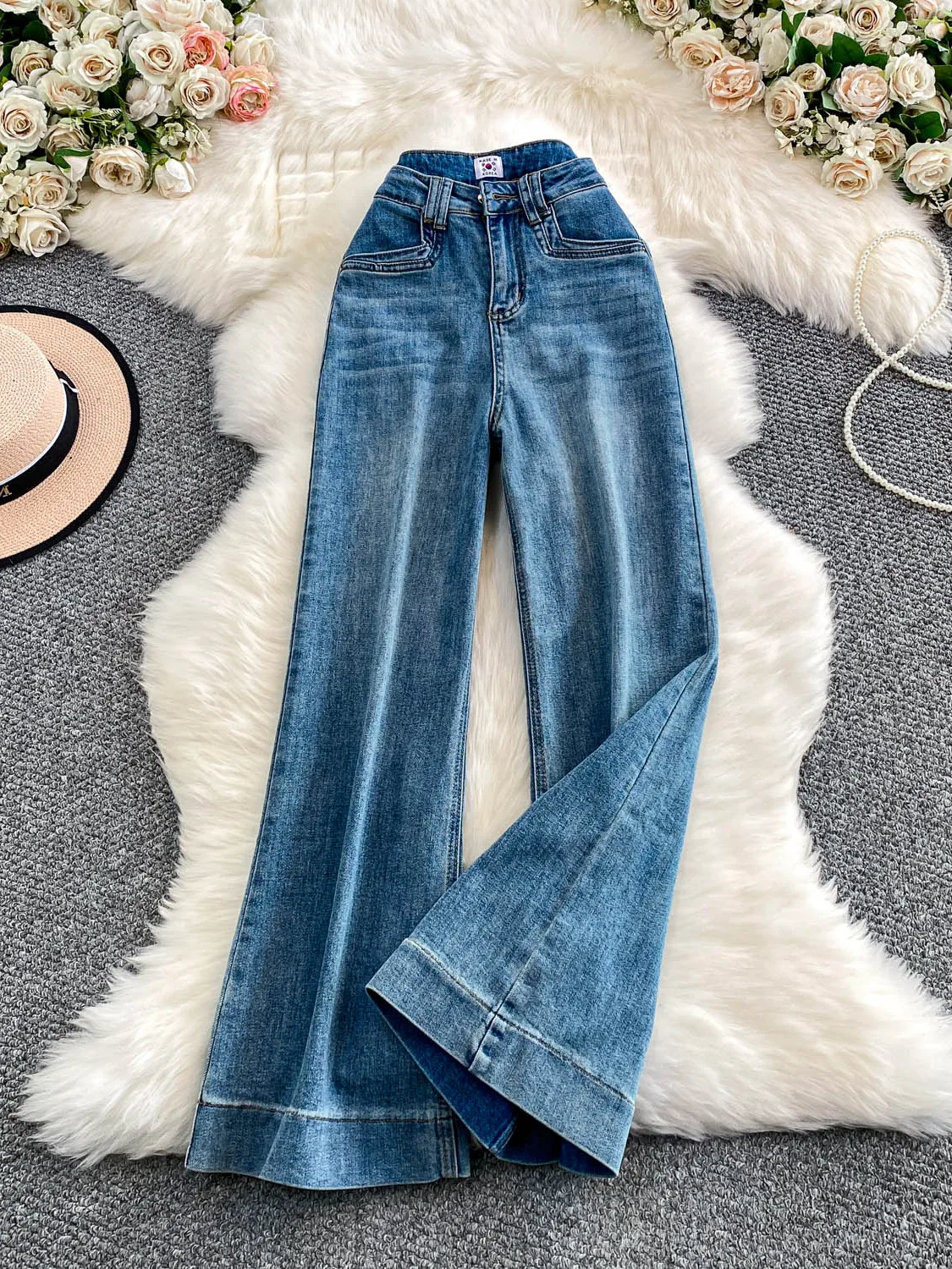 Retro High Waist Wide Leg Jeans Women's Autumn Winter Blue Elastic Fitted Bootcut Pants Casual Sle Vintage Flared Trousers