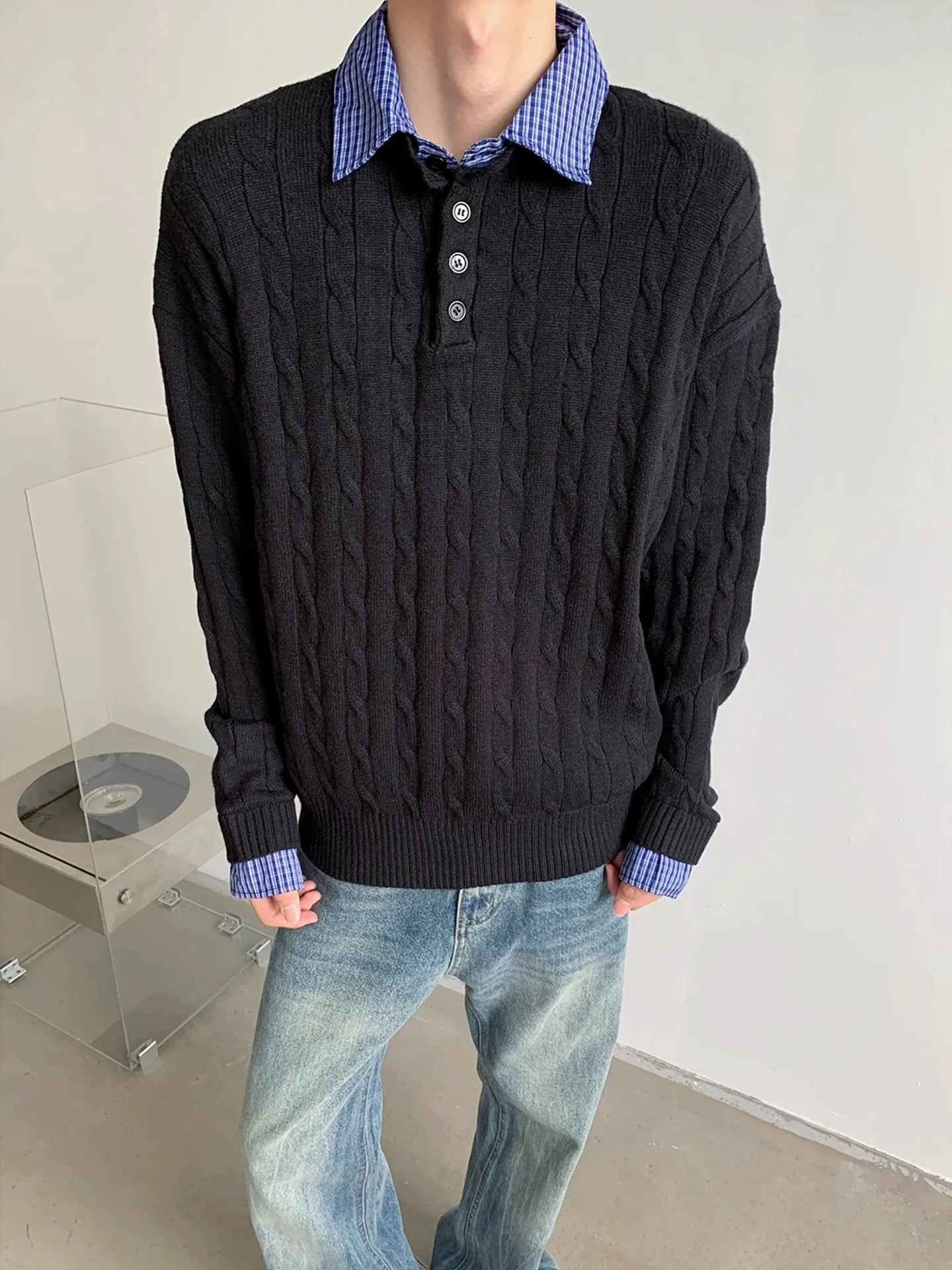 

YKEE American Sle вязаный свитер irt мужской осенне-зимний свободный крой Lazy Sle High End Feeling витой трикотаж