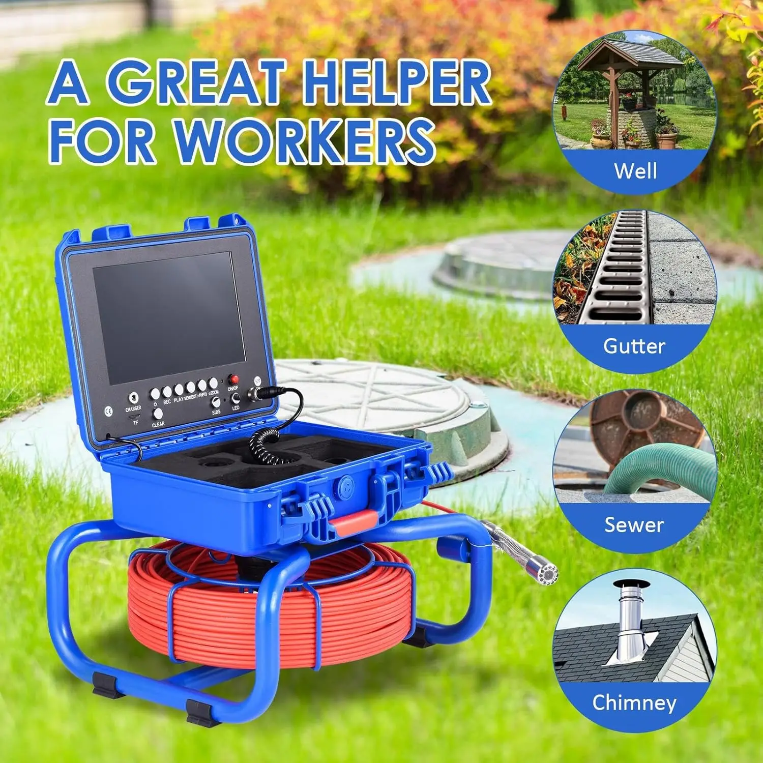 9 "DVR كاميرا فحص المجاري IP68 مقاوم للماء 20-50 متر 5 مللي متر كابل 512 هرتز مسبار التسوية الذاتية مع بطارية 4500 مللي أمبير 16 جيجابايت TF بطاقة