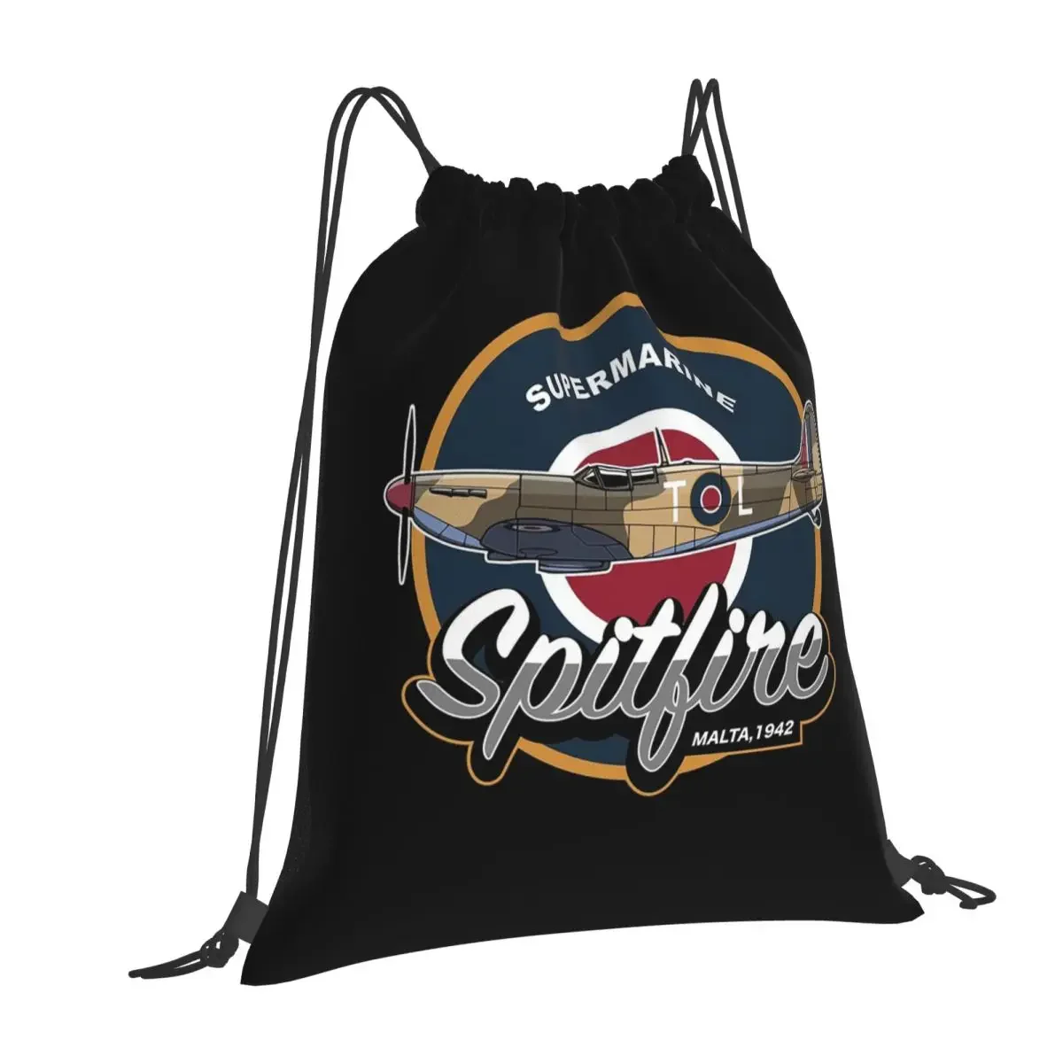 RAF Supermarine Spitfire Fighter Aircraft Plane Airplane Backpacks Portable Drawstring Bags Shoes Bag BookBags for Travel School