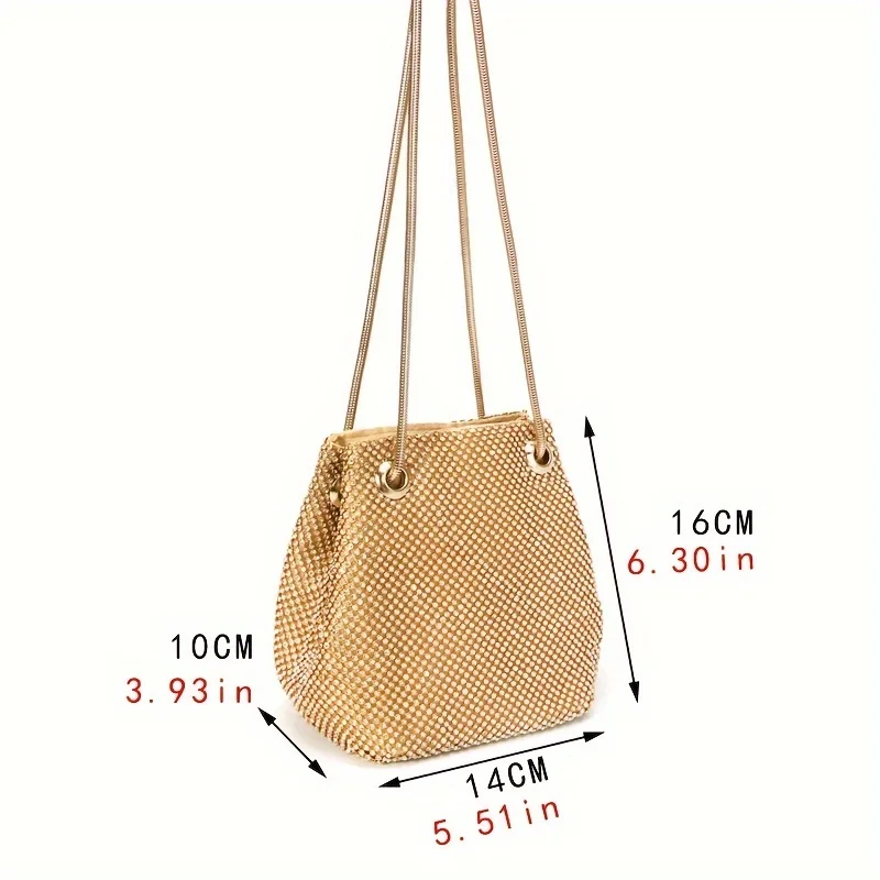 Rhinestone Evening Bag, Luxury Chain Bucket Bag, Women's Shiny Handbag For Wedding Party Prom Banquet - Perfect for Carnival Mar