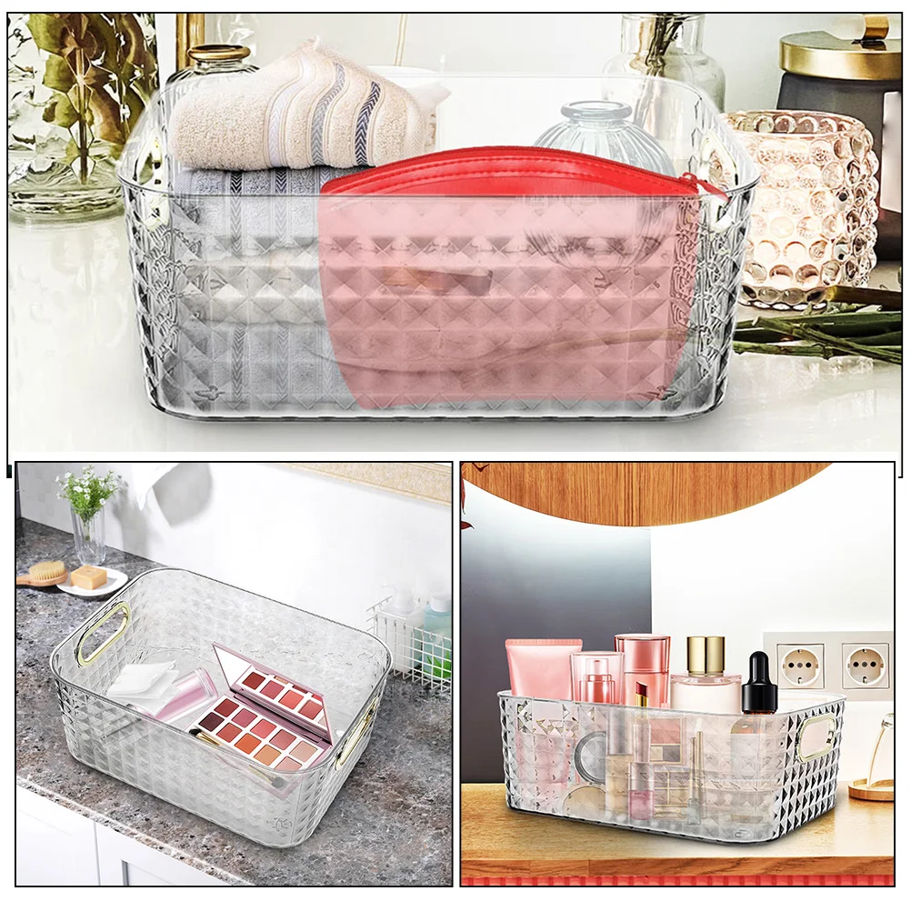 

2Pcs Makeup Organizer Desktop Storage Box Rectangle Sundries Case for Home Bathroom Vanity Countertop Storage Holder