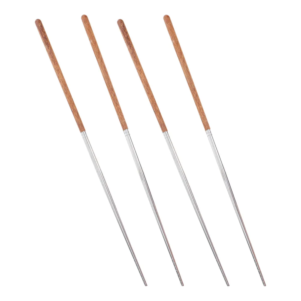 

2pcs 2 Pair Long Hot Pot Chopsticks Stainless Steel Wood Frying Utensils Reusable Kitchen Tools Easy Clean Cooking