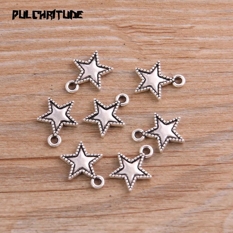 PULCHRITUDE 30pcs 12*15mm Two Color Metal Zinc Alloy Small Star Charms Fit Jewelry Medical Natural Pendant Charms Makings