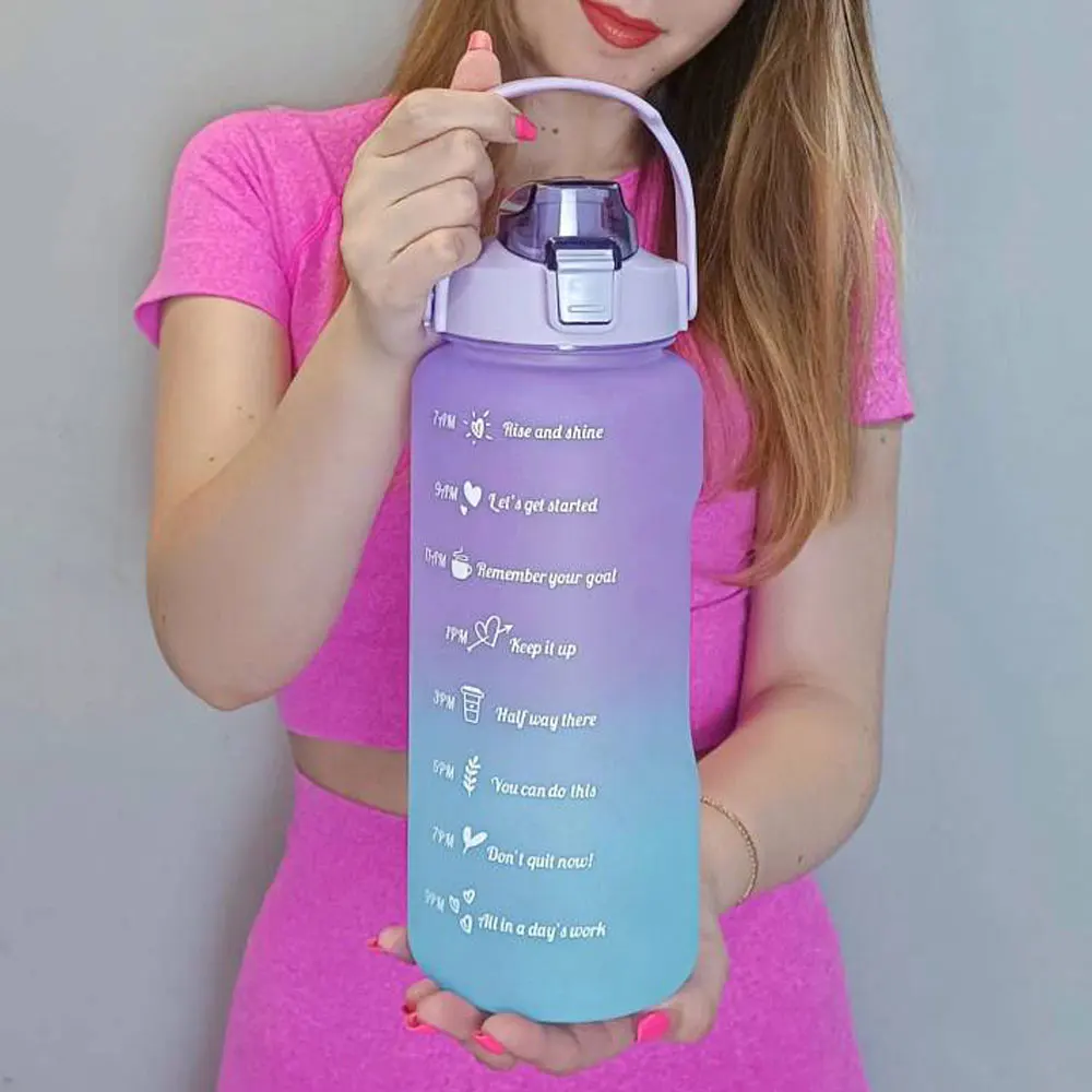 

2 Liters Water Bottle Motivational Drinking Bottle Sports Water Bottle With Time Marker Stickers Portable Reusable Plastic Cups