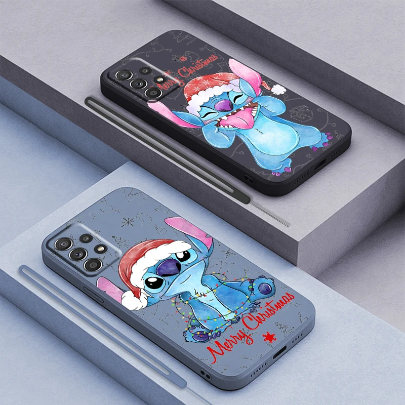 Stitch Merry Christmas For Samsung Galaxy A73 A54 A53 A33 A52 A32 A22 A71 A51 A21S A03S 4G 5G Liquid Rope Soft Phone Case Cover