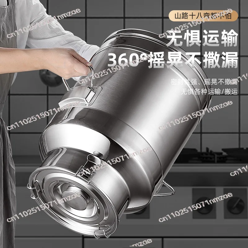 304 Stainless Steel Sealed Milk Bucket Food Grade Oil Drum Storage Tank for Home and Kitchen Use