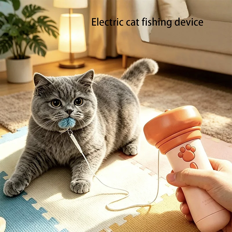 Electric Cat Teasing Tool Smart Telescopic Rope Launcher Toy Interactive Cat Wand Bored Relief Pet Cat Toy