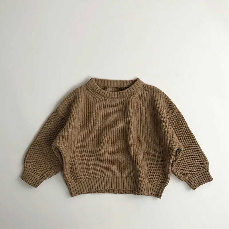 2024 Autumn New Children Long Sleeve O-neck Sweater Solid Baby Knit Sweater For Boys Girls Cotton Knitwear Kids Clothes