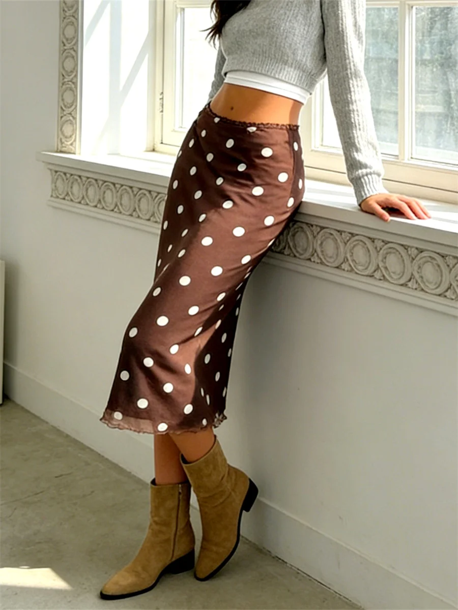 Women's Dot Print Midi Skirt High Waist Bodycon Skirt for Party Work Daily Elegant Casual Knee Length Skirt Spring Summer 2026