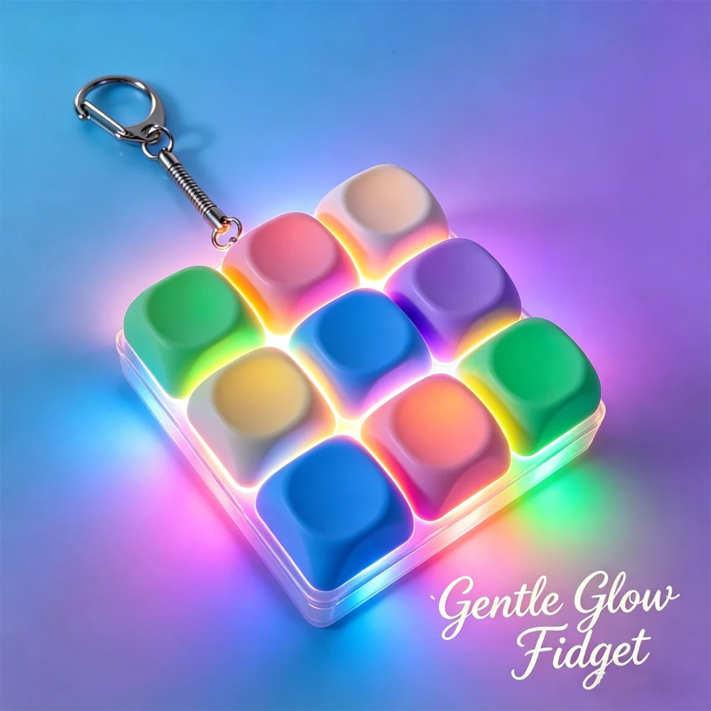 LED 4/9-Tasten Macaron-Farbige Tastatur Fidget Clicky Keycaps Schlüsselanhänger, Sensorisches Stressabbau-Spielzeug mit Entspannungsfunktion für Büro D – Detail 6