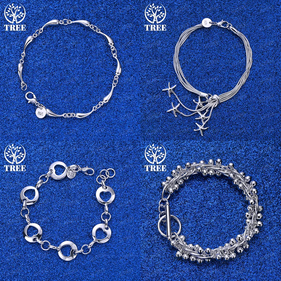 

Fine Cute 925 Sterling Silver Water Drop Multi-Bead Starfish Heart Bracelets Women Gift Jewelry Wedding Party Simple Accessories