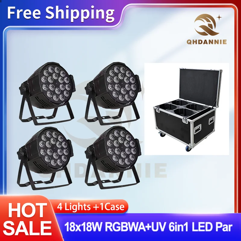 

QHDannie Aluminum Alloy LED Par 18x18W RGBWAUV 6in1 LED Par Sound Action Flat Par Light DMX Stage Lights Party KTV Disco DJ Lamp