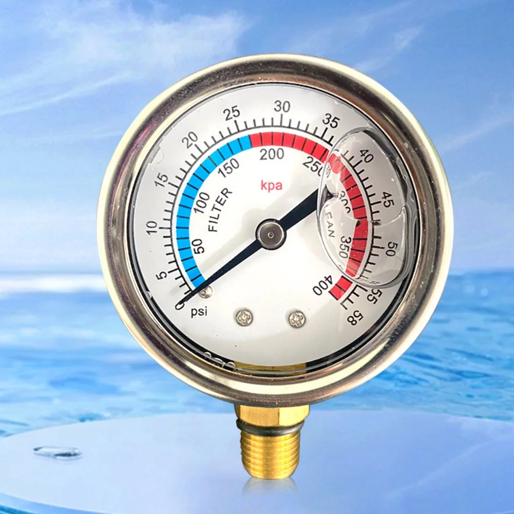 Sand Filter Manometer Swimming Pool Pressure Gauge Glycerin Filled Shock Resistant Radial Bottom Mount M12x1.25 for Sand Filters