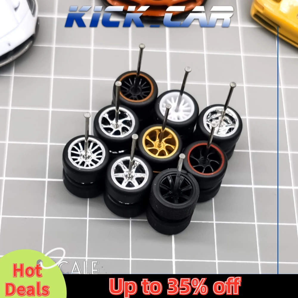 1/64 ruedas con neumáticos de goma, piezas de reacondicionamiento de cuatro radios para modelo de coche fundido a presión, Hot Wheels, Mainline