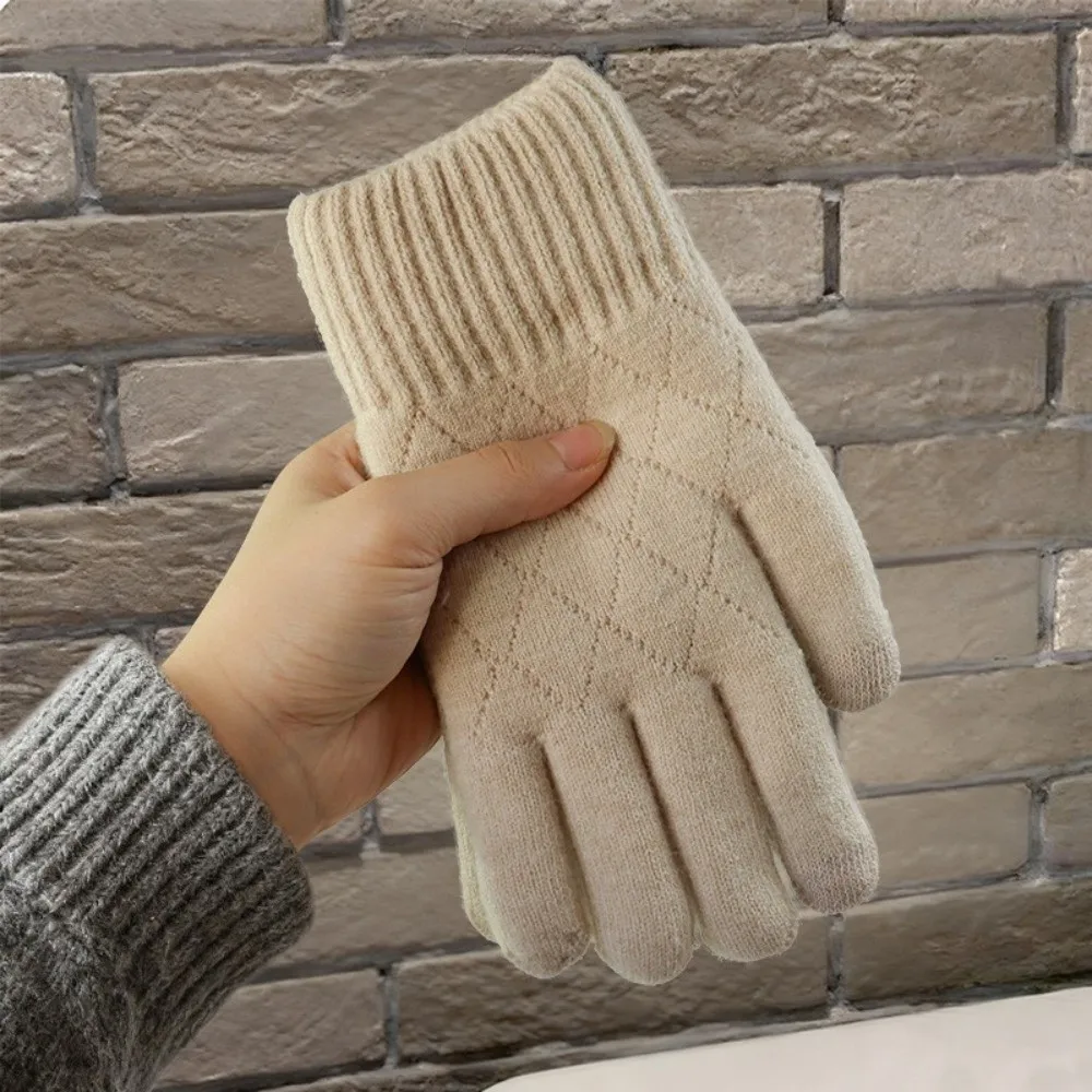 New Thickened Knitted Gloves Cold Proof Touch Screen Warm Gloves Windproof Double Layer Mittens Winter