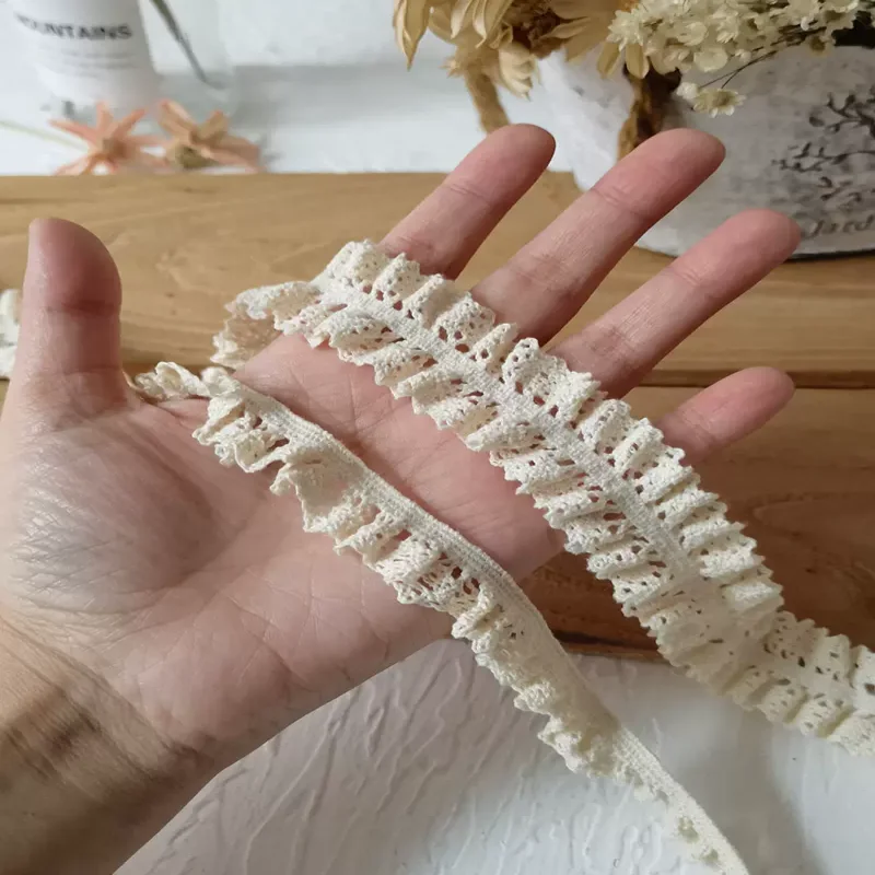 1 Yard Beige Pure Cotton Stretch Lace Lace Elastic Cotton Thread Hollow Clothing Decoration Doll Lace Handmade Diy Accessories