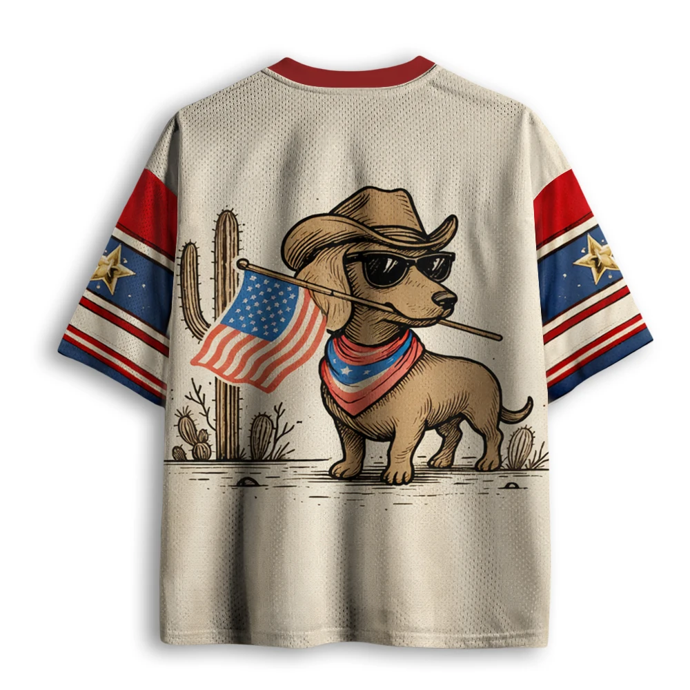 Children's, Men's, and Women's Western Cowboy Sausage Dog US Independence Day 2503D Printed Mesh Jersey Short Sleeves