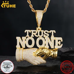 TUHE Unisex S925 Trust No one Pendant Necklace Iced Out Moissanite Gold Silver Color Charm Hip Hop Fine Jewelry