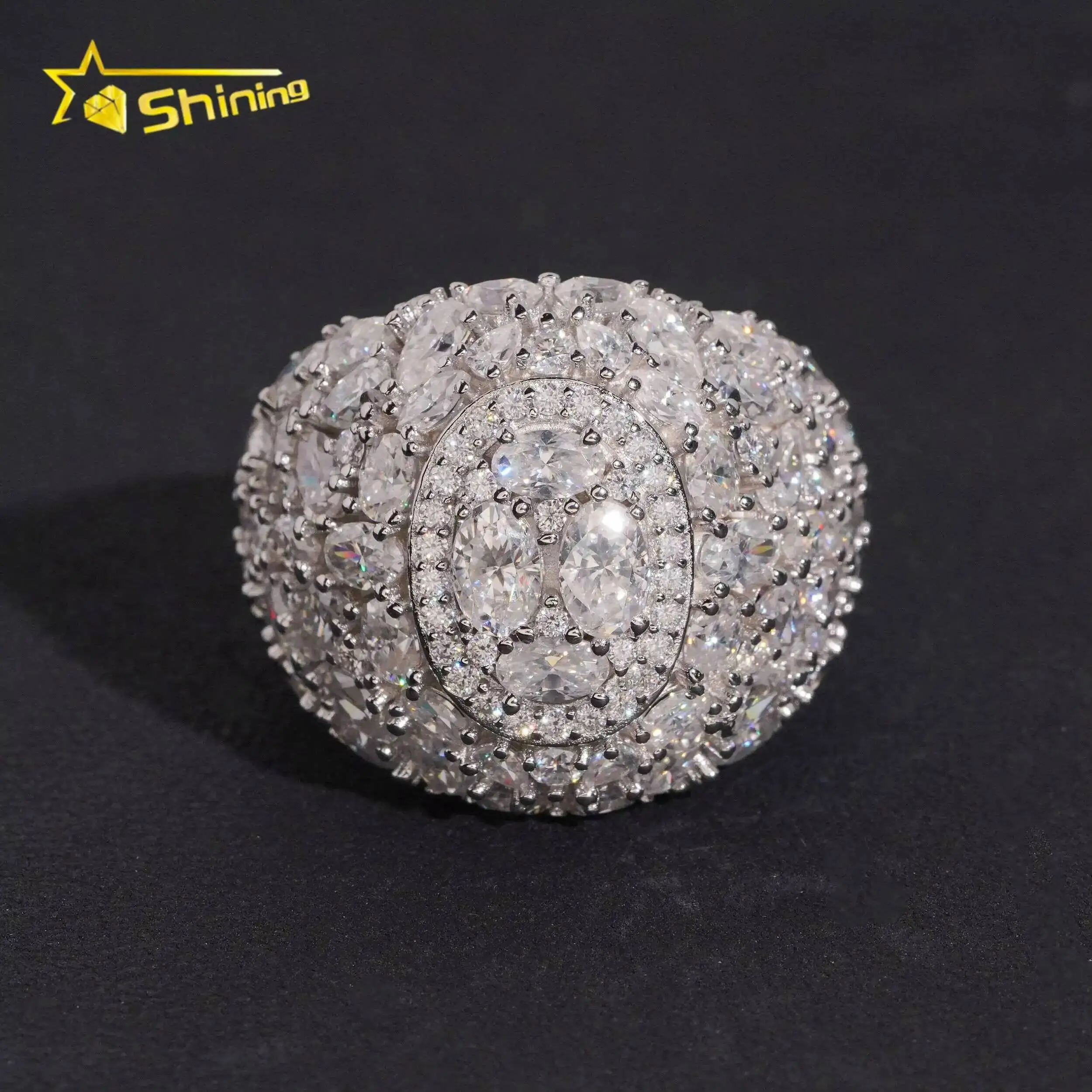 Pass Diamond Tester Hip Hop Jewelry 925 Silver Fully Iced VVS Fancy Cut Moissanite Diamond Men Rings Pinky Etenity Ring