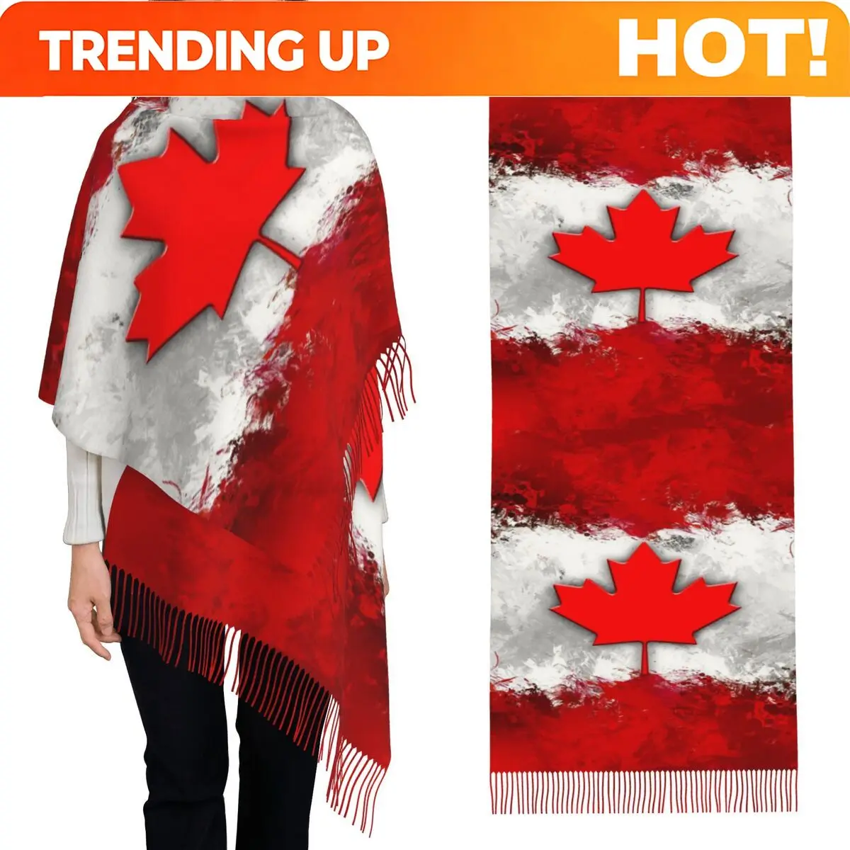 Customization Flag Of Canada Freedom Globe Scarf Tassel Scarves For Women Soft Warm Shawls And Wraps Large Fall Winter Shawl Wra