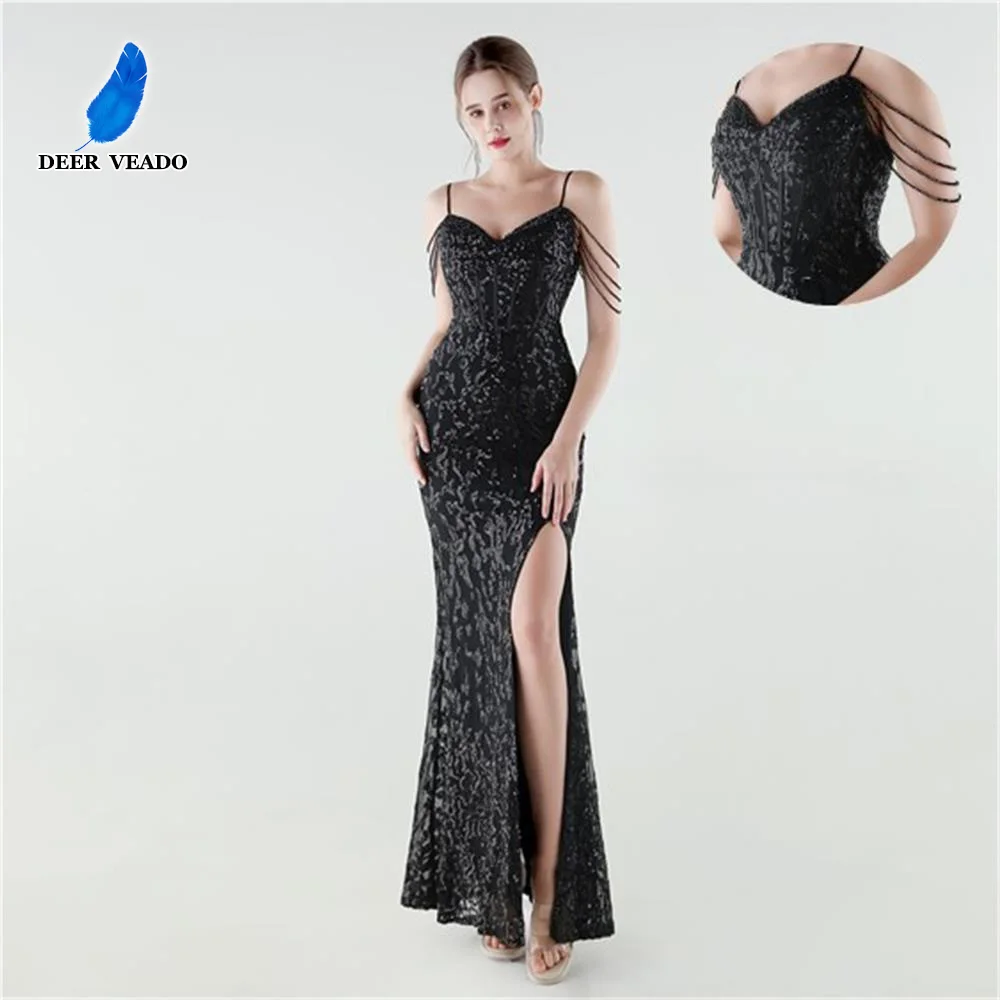 

DEERVEADO 10 Colors Mermaid Slit Evening Dresses Long Women's Elegant Strap Prom Party Maxi Dresses Formal Dress Gala gowns