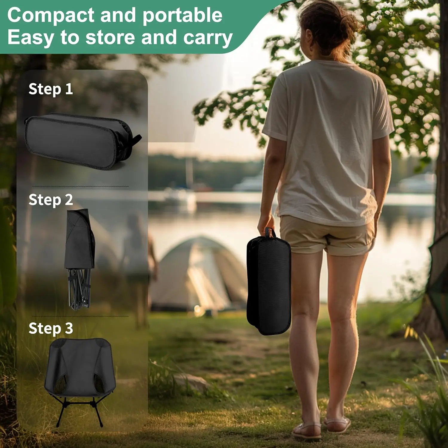 Adjustable Height Portable Lightweight Camping Chair For Adult With Carry Bag And Side Pockets Folding Chair Outside For Camping