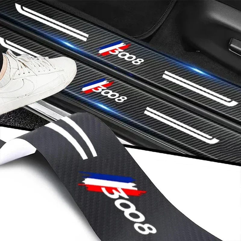 Car Styling Door Sill Anti Scratch Stickers For Peugeot 3008 Logo Rear Trunk Bumper Strips Protect Film Decor Auto Accessory