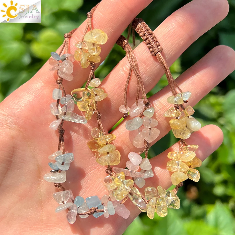 Bohemian Natural Stone Bracelet Women Reiki Tourmaline Black Super Seven Crystal Chip Beads for Girl Friendship Jewlery H600