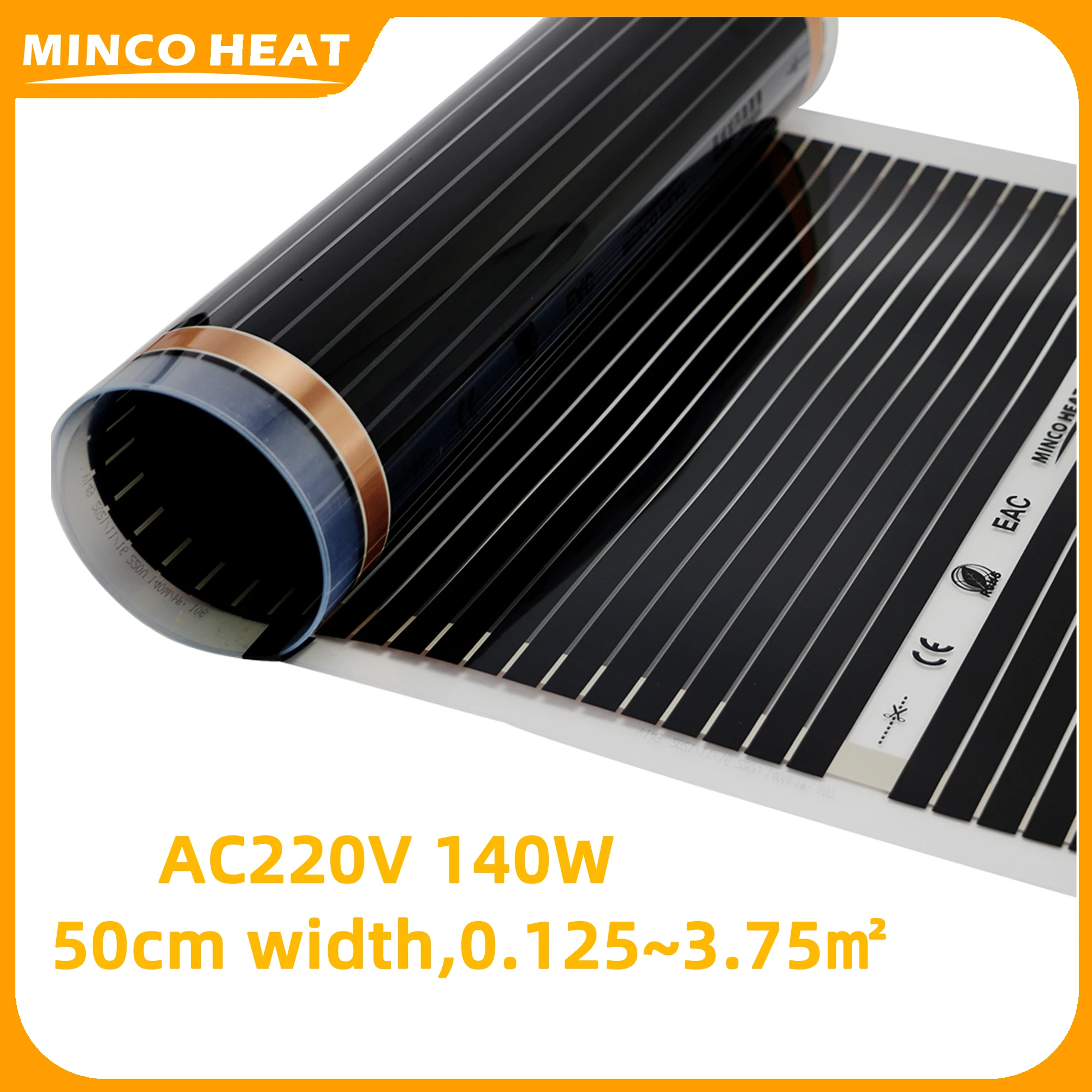 Minco Heat 220V 140w/m2 инфракрасная нагревательная пленка домашний электрический теплый напольный коврик 50 см ширина 0,125 ~ 3,75 м2 Сделано в