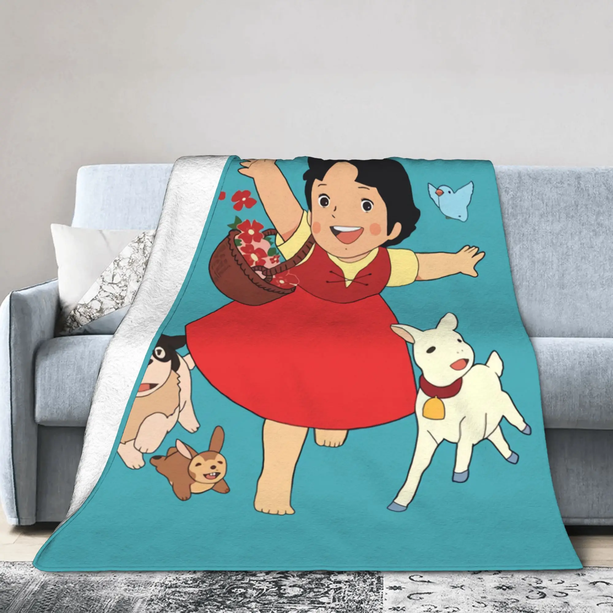 Custom 3D Printed Alps Mountain Girl Happy Heidi Blankets Comfortable Soft Flannel Winter Anime Cartoon Goat for Sofa Office Bed
