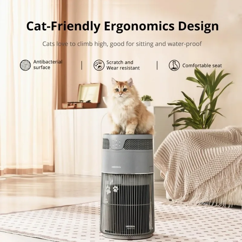 تمت ترقيته بالكامل - منقي هواء للحيوانات الأليفة، فلتر HEPA 3 في 1 لشعر القطط والروائح والغبار، لغرفة المنزل الكبيرة، حتى 1644 قدمًا 2، هادئ #5