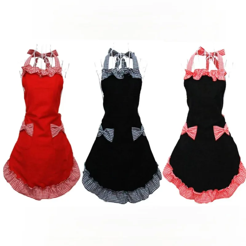 

Home Kitchen Bow Foreign Style Japanese Apron Sweet Halloween Dress Maid Apron Cafe Kitchen Cooking Pocket Sleeveless Lace Apron