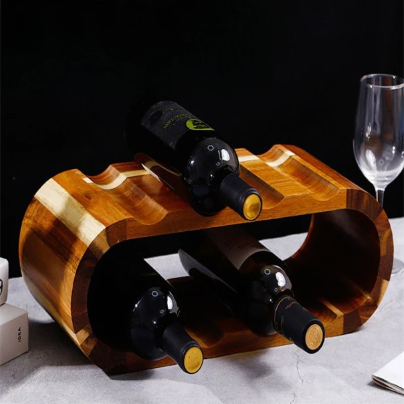 

Wood Double-Layer Wine Rack, Creative Desktop Display Stand, Rustic Wooden Red Wine Organizer, Eu Style Tabletop Wine Holder