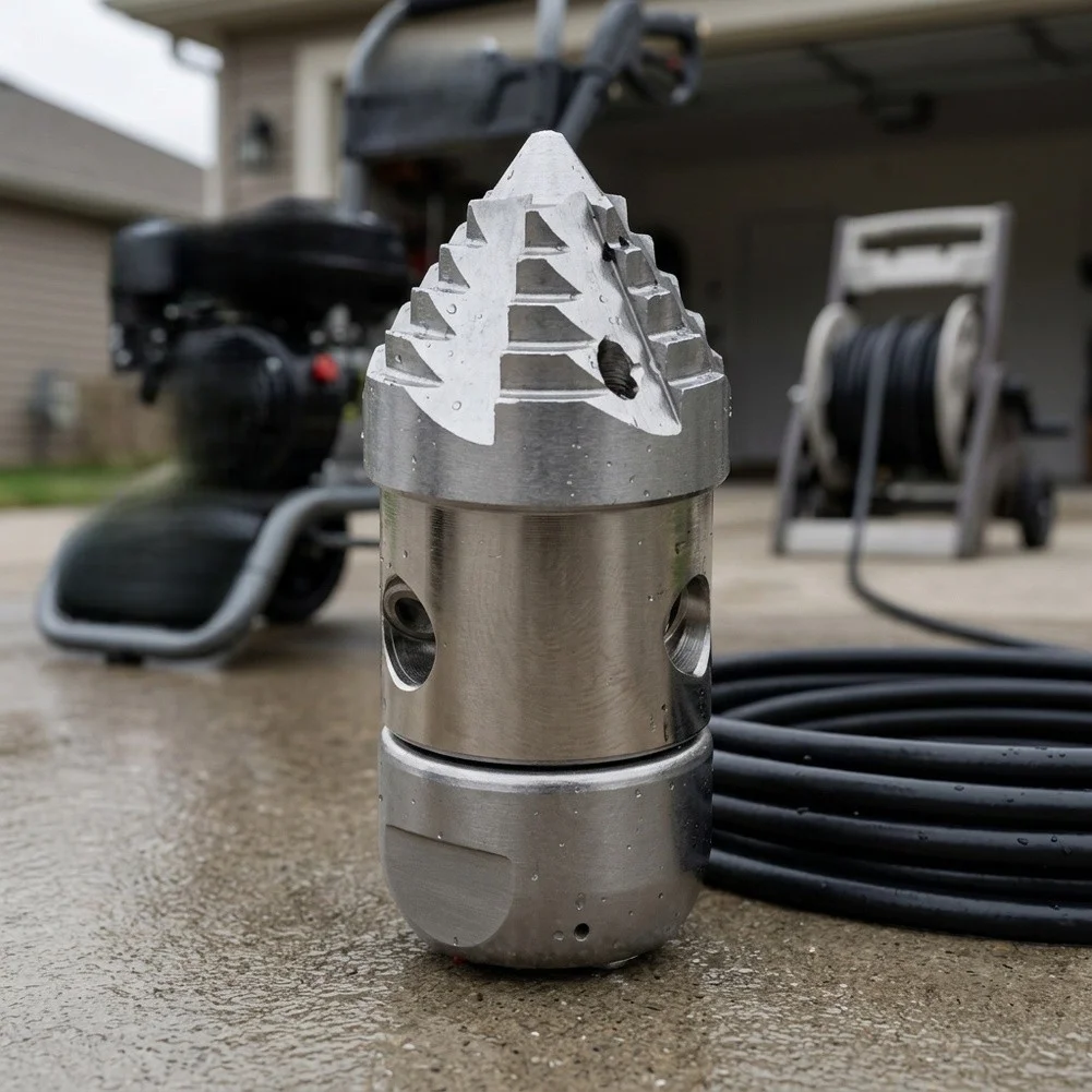 Metal-Bodied Rotary Sewer Jetting Nozzle for High Pressure Applications with Precision Bearing Design and G38 Compatibility