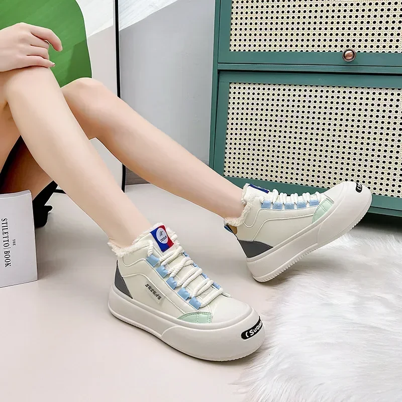 Padded Sneakers Shoes for Women Lace-up With Laces Womens Sports Snow Boots Sale On Promotion Offer Winter Footwear Slip Gyaru image 2